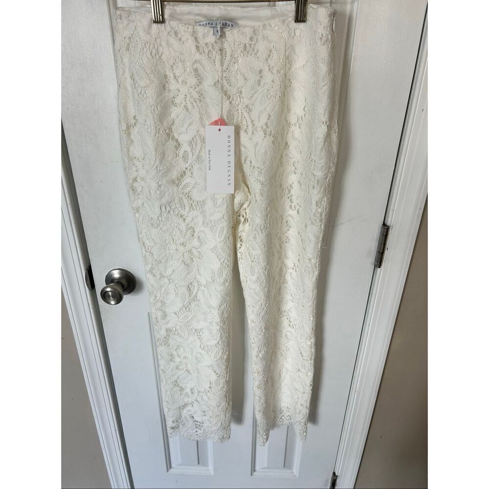 Donna Deagan white wedding lace pants size 2 skinny with lace accent NWT